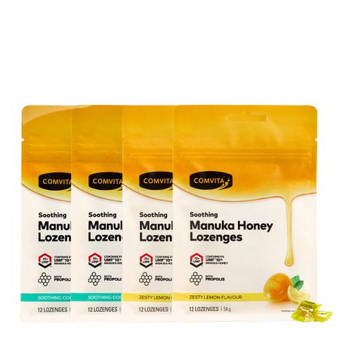 【紐西蘭 Comvita康維他】蜂膠麥蘆卡蜂蜜潤喉糖12粒綜合4包組