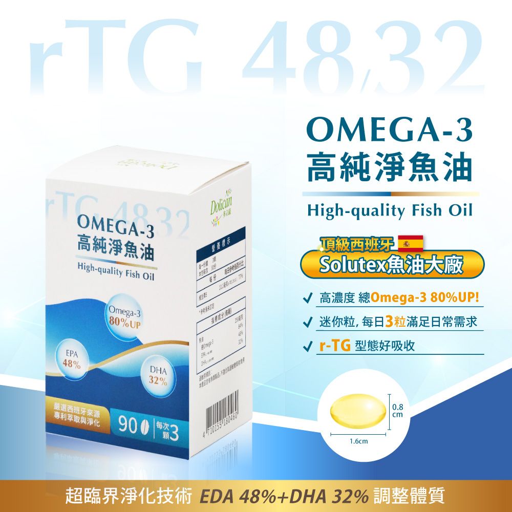 dolican 多立康  rTG48/32 Omega-3高純淨魚油90粒(Omega-3 80% /西班牙萃取/91項專利)