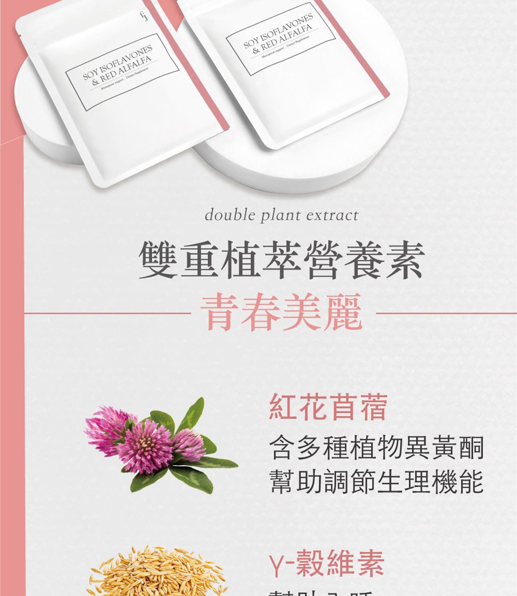 SOY ISOFAVONES& RED ALFALFASOY ISOFLAVONES& RED ALFALFA double plant extract雙重植營養素青春美麗紅花苜蓿含多種植物異黃酮幫助調節生理機能穀維素L