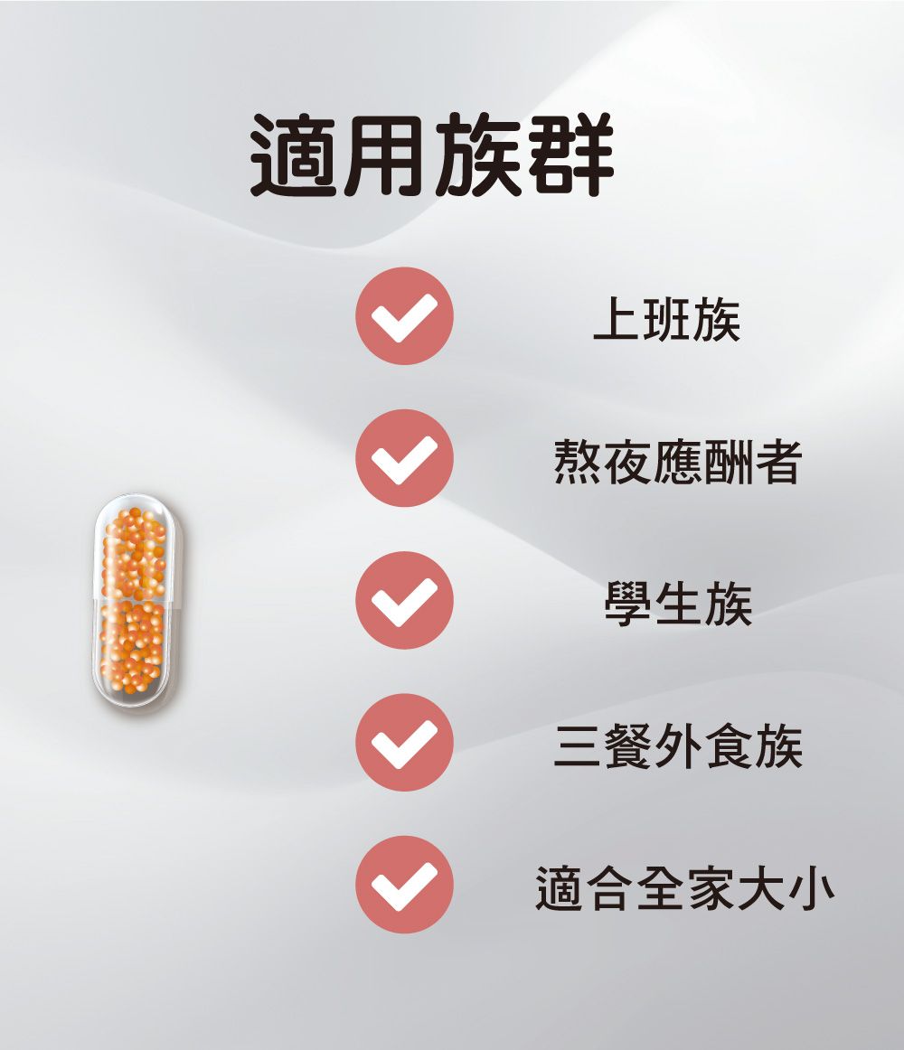 適用族群上班族熬夜應酬者學生族三餐外食族適合全家大小