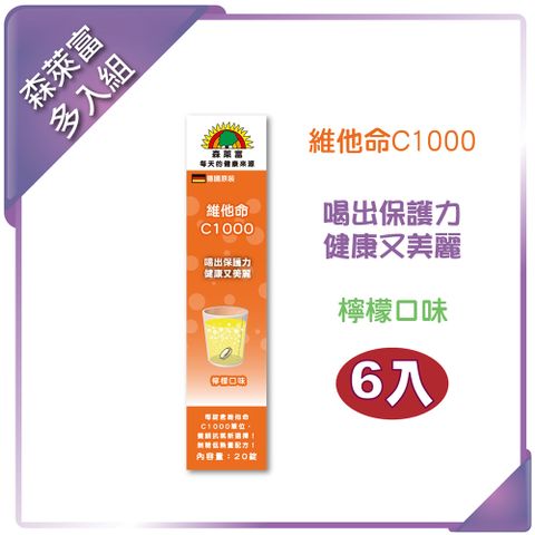 SUNLIFE 森萊富 維他命C1000發泡錠(檸檬口味 (90g/20錠 x 6入組))