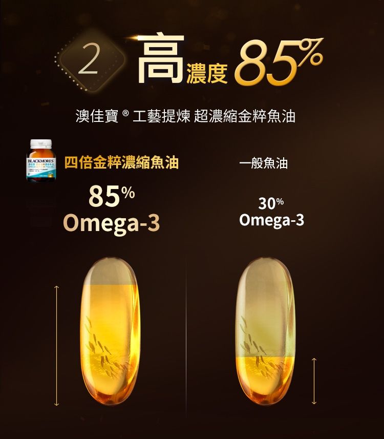 2 高濃度85%澳佳寶®工藝提煉 超濃縮金粹魚油 四倍金粹濃縮魚油一般魚油85%Omega-330%Omega-3