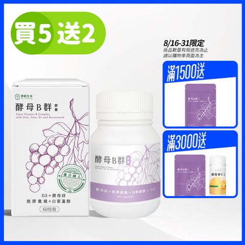 酵母B群膠囊 綜合維他命 含酵母鋅、微膠囊鐵、白藜蘆醇、維生素D(60粒/瓶 共5瓶)