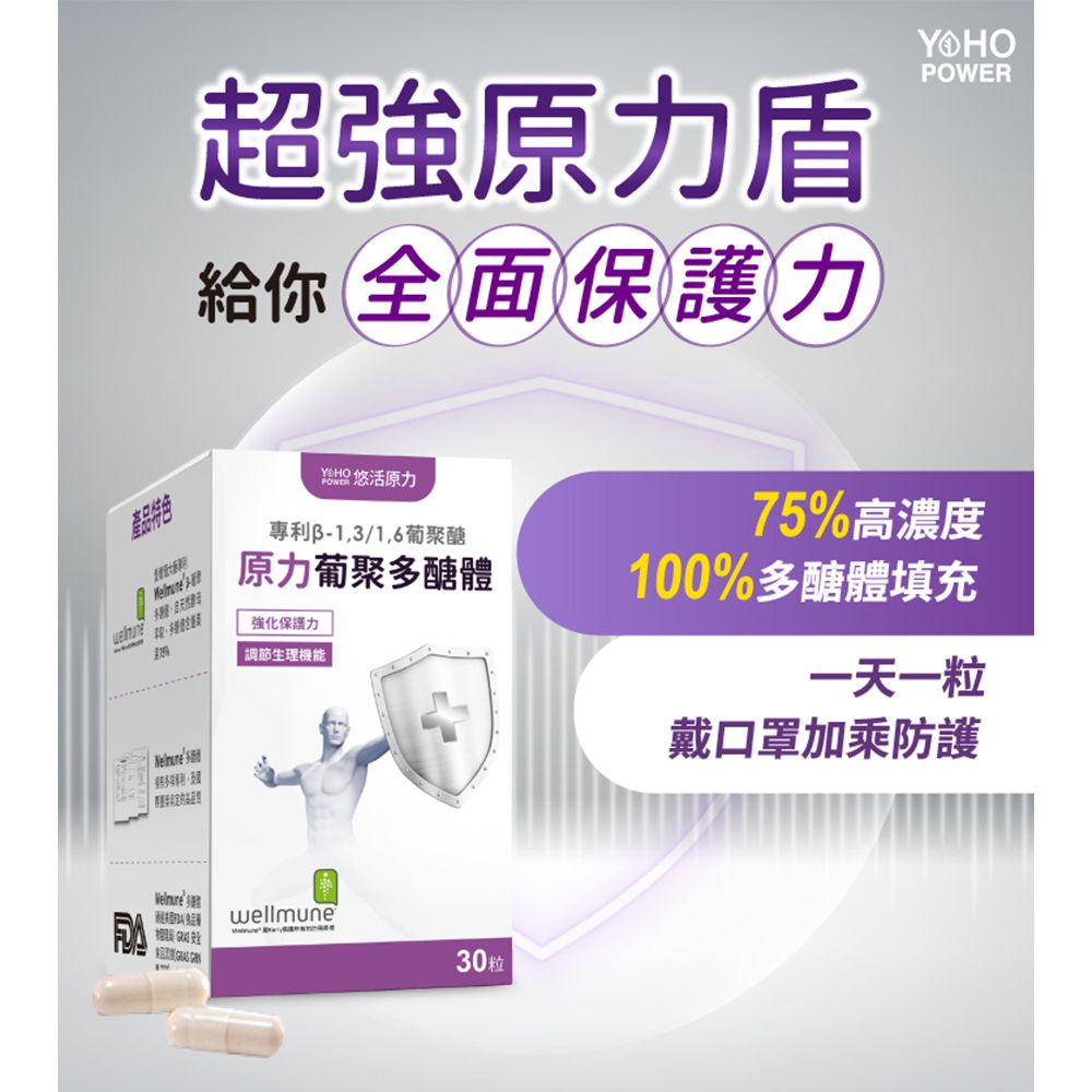 YohoPower 悠活原力 原力酵母葡聚多醣體膠囊X2盒(30粒/盒)+悠活紫錐花+維生素C噴劑(50ml/瓶)