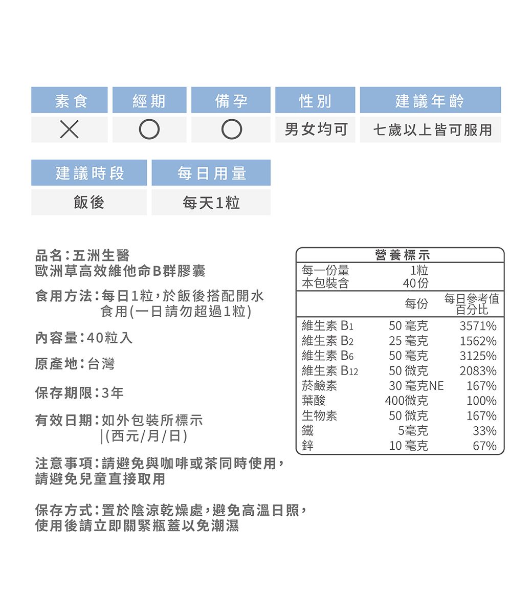 U.C.B.m. 五洲生醫 歐洲草高效維他命B群膠囊_40粒/瓶 - PChome 24h購物