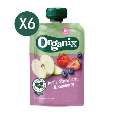 Organix 【英國 】水果纖泥-蘋果草莓藍莓100gX6《 專業嬰幼兒副食品》