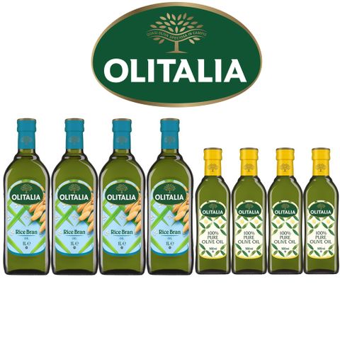 Olitalia奧利塔玄米油1000mlx4瓶(+純橄欖油500mlx4瓶-禮盒組)