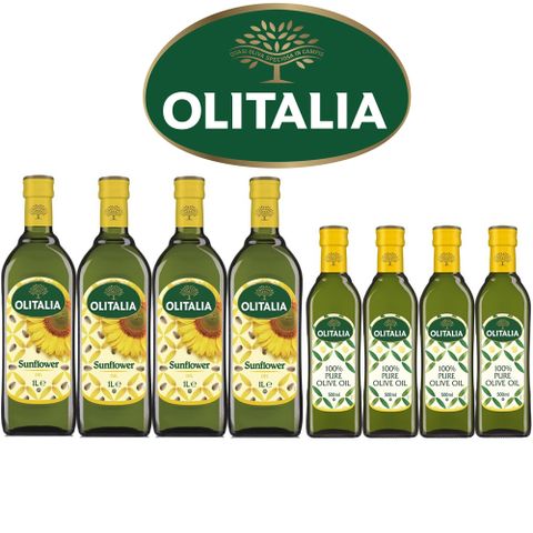 Olitalia奧利塔葵花油1000mlx4瓶(+純橄欖油500mlx4瓶-禮盒組)
