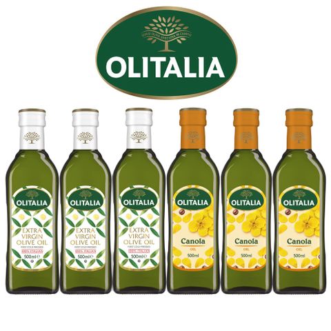 【Olitalia 奧利塔】特級初榨橄欖油+頂級芥花油禮盒組(500mlx2瓶x3組)