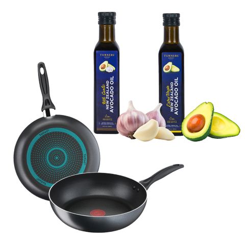 Tefal 特福 【特福XTurners Harvest】法國特福黑艷系列28公分不沾深平鍋組+酪梨油250mL2入(原味/蒜味)