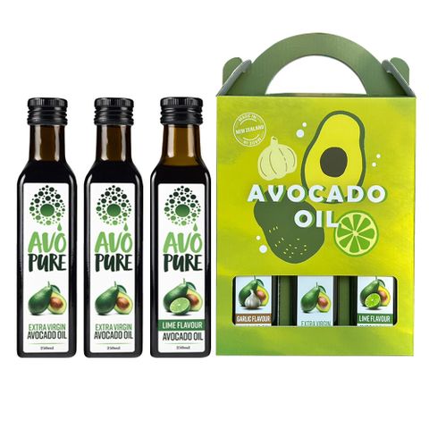 紐西蘭 AVOPURE100%特級冷壓酪梨油-250ml x 2瓶+特級冷壓酪梨油-萊姆風味-250ml x 1瓶-禮盒組