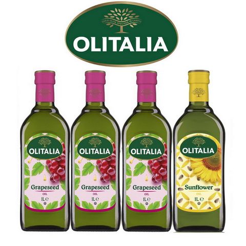 Olitalia奧利塔葡萄籽油1000mlx3瓶+葵花油1000mlx1瓶-主廚經典料理組