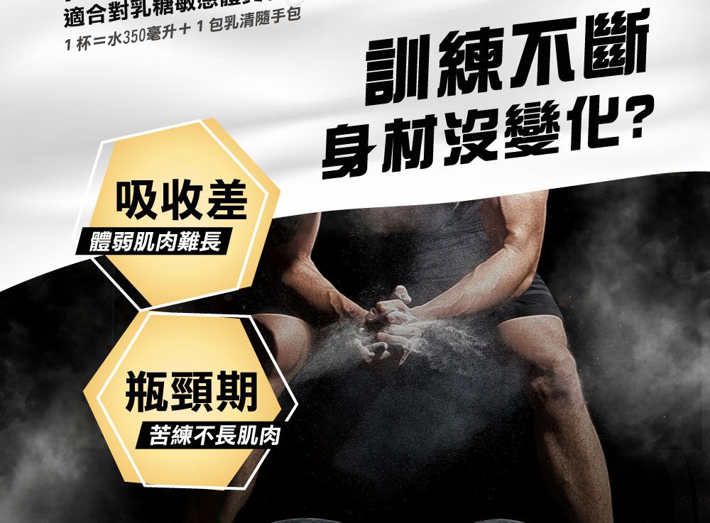 適合對1杯=水350毫升+1包乳清隨手包吸收差體弱肌肉難長訓練身材沒變化?瓶頸期苦練不長肌肉