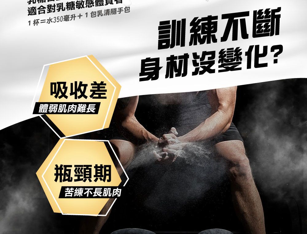 適合對乳糖敏1杯=水350毫升+1包乳清隨手包吸收差體弱肌肉難長訓練身材沒變化?瓶頸期苦練不長肌肉
