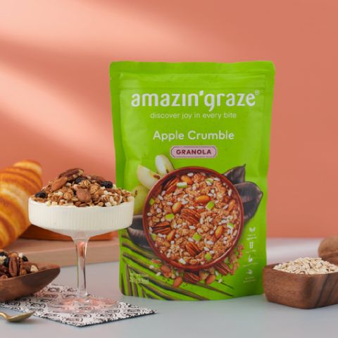 Amazin graze堅果穀物燕麥脆片250g-蘋果脆片口味(高纖、非油炸) 蘋果凍乾、胡桃、奇亞籽