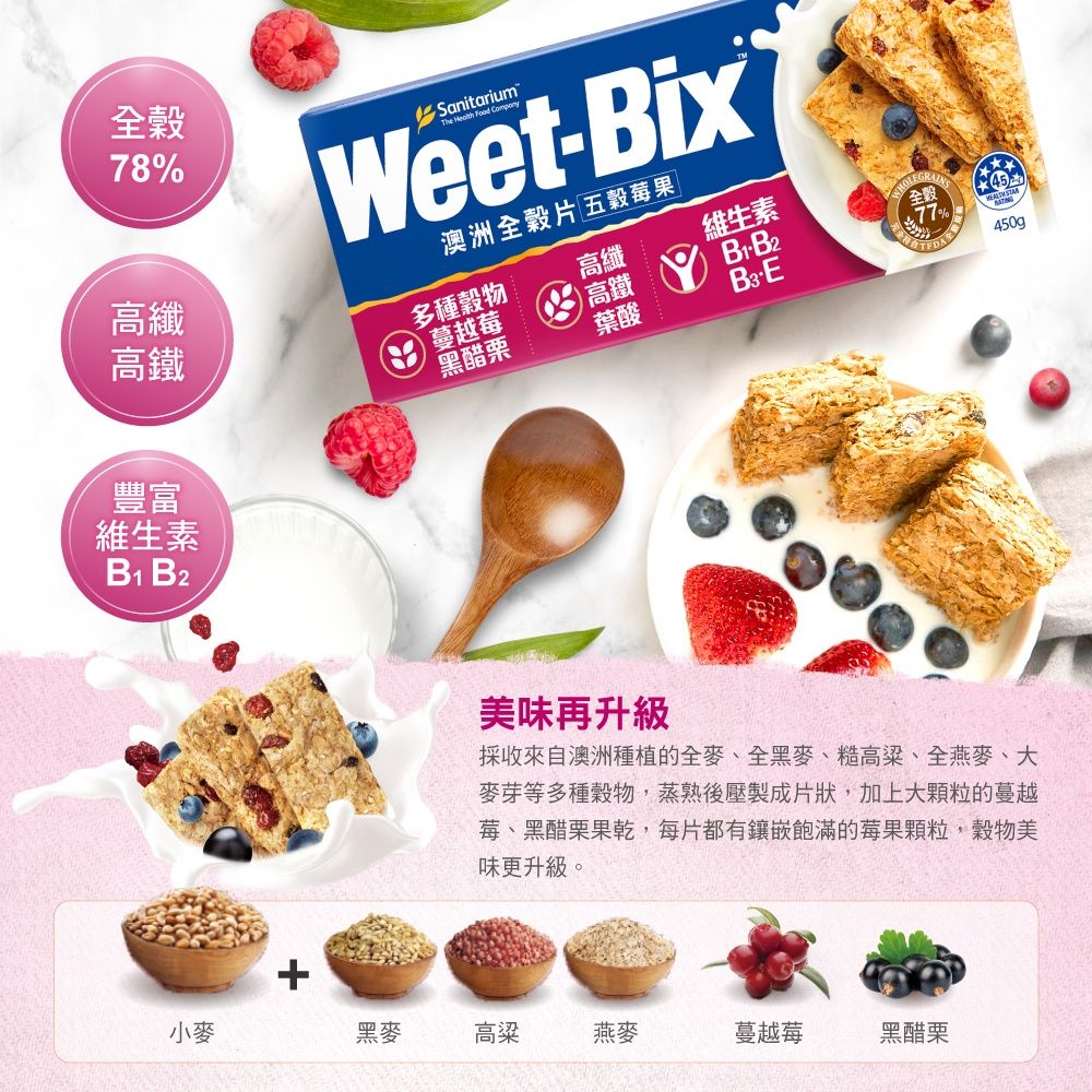 Weet-Bix 澳洲全穀片-五穀莓果(450g/盒)