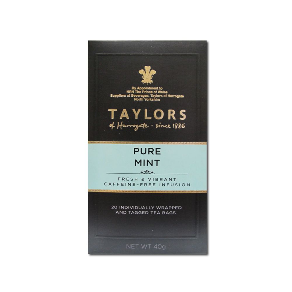 Taylors 泰勒茶 英國-舒爽薄荷茶包20入/盒(PURE MINT無咖啡因花草茶,幫助消化冷熱皆宜,雨林聯盟/女王皇家認證)