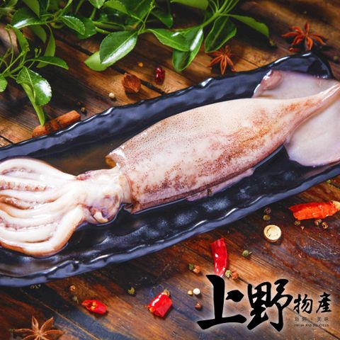 【上野物產】台灣產 鮮凍生鮮魷魚冰捲（250g±10%/隻）x12隻