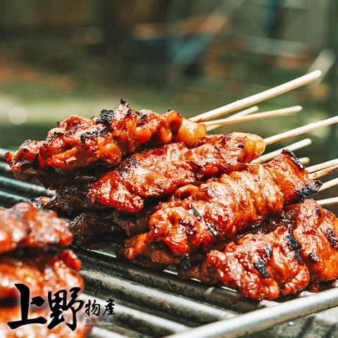 【上野物產】24支 烤肉串 蒜香雞腿肉串/蜜汁梅花豬肉串 (90g±5%/3串/包)
