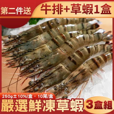 第二件送好禮【海肉管家】嚴選鮮凍草蝦(共3盒_10隻/250g/盒)