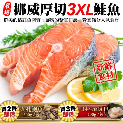 買2件送【海肉管家】挪威肥嫩厚切3XL鮭魚(6片_420g/片)