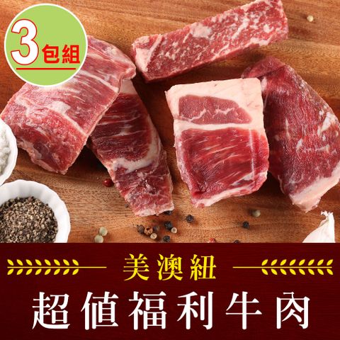 愛上新鮮 【享吃肉肉】美澳紐超值福利牛肉3包(500g5%/包)