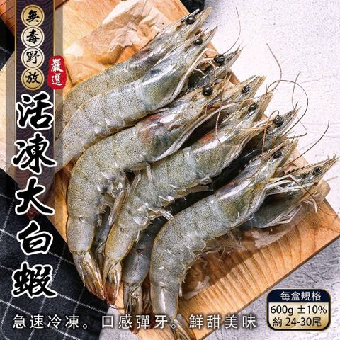 海肉管家 【滿777免運-漁村鮮海】無毒活凍超大白蝦 x1盒(每盒24~30尾/600g)