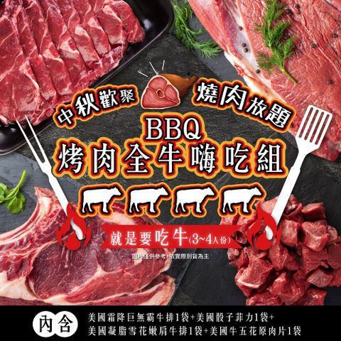 家購網嚴選 BBQ烤肉全牛嗨吃4件组 3-4人份/組