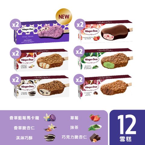 Haagen-Dazs 哈根達斯 法式驚艷馬卡龍雪糕12入組(全新口味香草藍莓馬卡龍/官方旗艦直送)