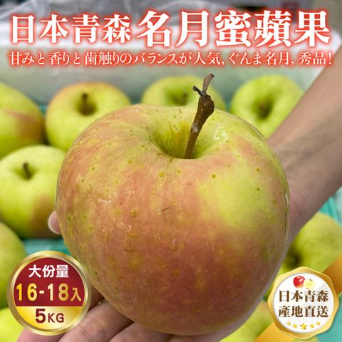 WANG蔬果 日本青森XL名月蜜蘋果(16~18顆/約5kg)