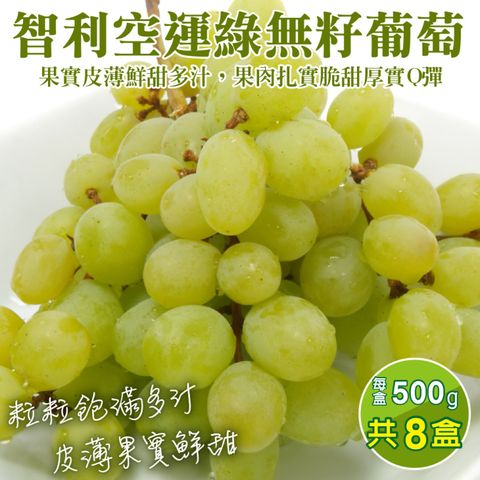 【WANG蔬果】智利空運綠無籽葡萄(8盒_500g/盒)