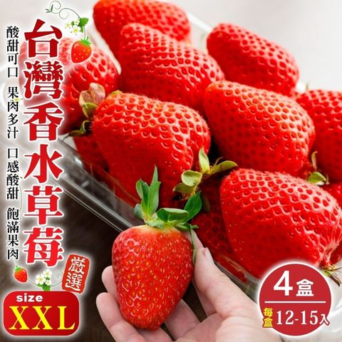 WANG蔬果 台灣嚴選香水草莓XXL號(4盒_12-15入/400g/盒)