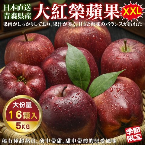 WANG蔬果 【WANG 蔬果】日本青森大紅榮蘋果32粒頭(16入/約5kg)