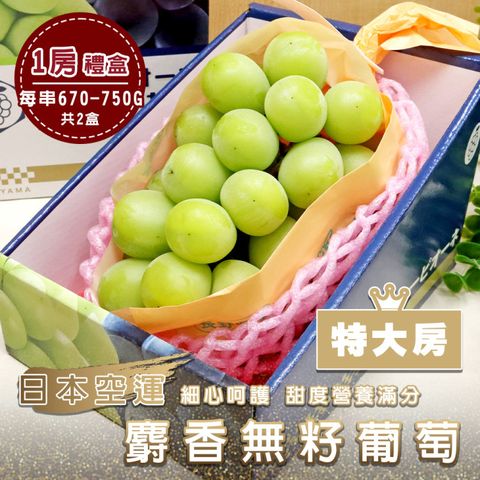 【WANG 蔬果】日本空運麝香無籽葡萄_特大房(2盒_淨重670-750g/串)