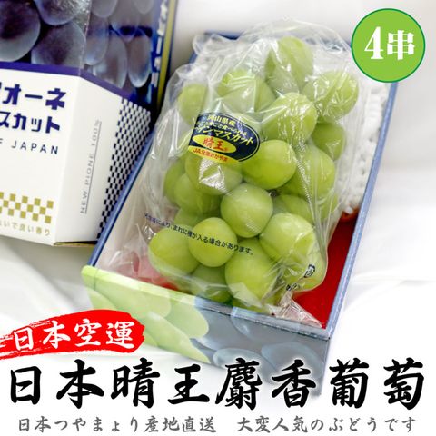 【WANG蔬果】日本岡山晴王麝香葡萄大串_1房x4盒(600~700g/串)