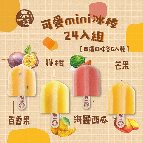 【春一枝】mini冰棒24入(百香果/椪柑/海鹽西瓜/愛文芒果各6入)