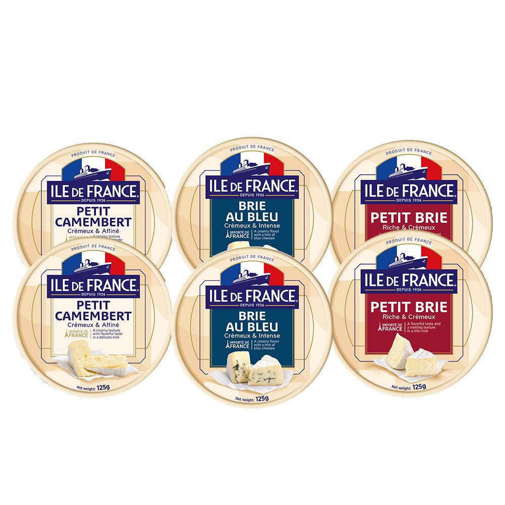 ILE DE FRANCE 法蘭希 法國 天然乳酪風味組 125g*6入-冷藏配送 (布里乾酪*2+藍紋*2+卡門貝爾*2)