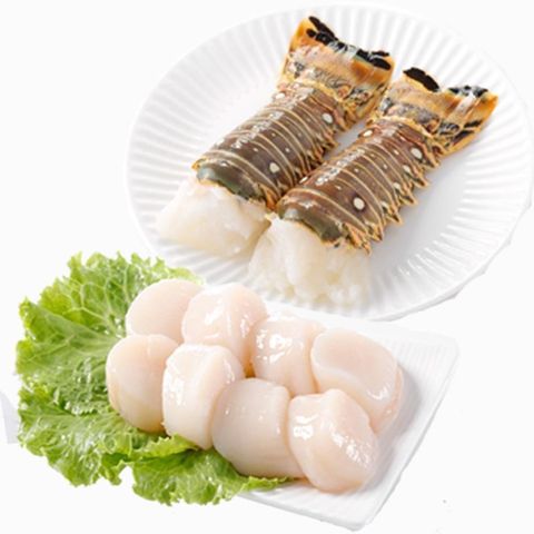 【南紡購物中心】  【華得水產】生食級日本干貝2包+龍蝦身3包(總共5包組)
