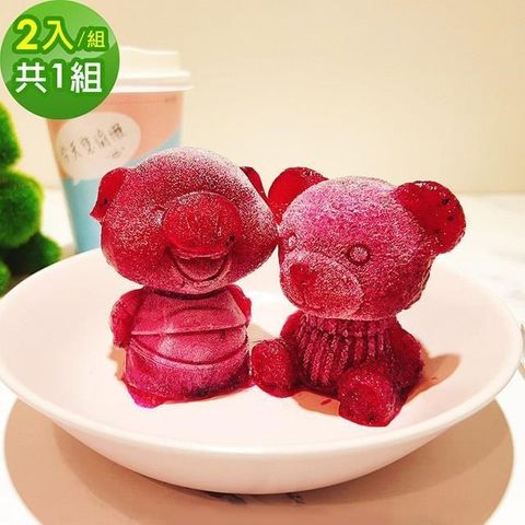 樂活e棧-療癒系蒟蒻冰晶月餅-初吻熊心動豬組2入x2組(全素 甜點 冰品 水果)