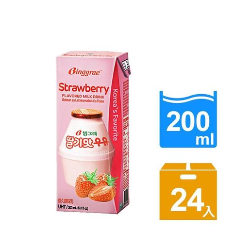 【南紡購物中心】 Binggrae- 草莓牛奶(保久調味乳) 200ML*24入/箱