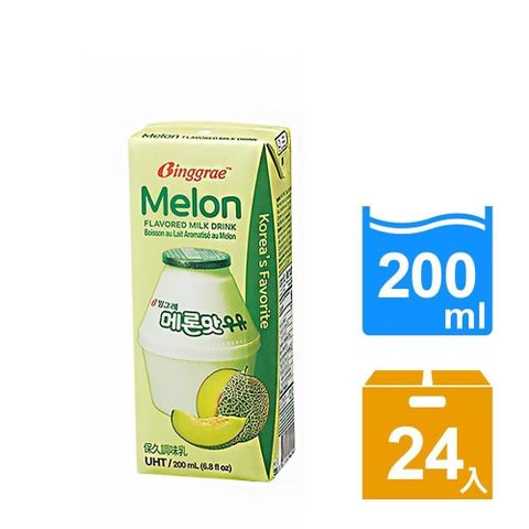 【南紡購物中心】Binggrae- 哈密瓜牛奶(保久調味乳) 200ML*24入/箱