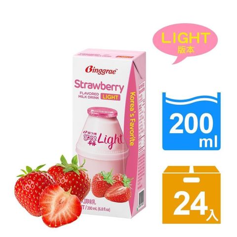【南紡購物中心】 Binggrae- 草莓風味牛奶 (light)200ml*24入/箱(效期:2024.08