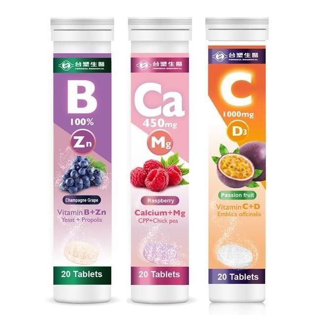 Dr's Formula 台塑生醫 發泡錠綜合組 20顆/罐 x3罐(B群+鋅/鈣+鎂/維他命C)