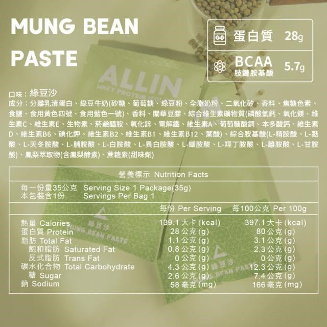  【南紡購物中心】 【ALL IN】分離乳清-綠豆沙