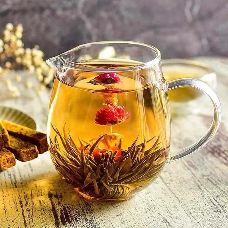 Wu Tsang 無藏茗茶 【無藏嚴選】開花茶6顆綜合花型X1鐵罐裝+耐熱玻璃茶壺禮盒組