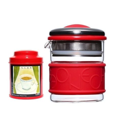 【無藏嚴選】【簡單泡茶組】紅色濾泡壺200ml+金萱紅茶18g(1壺1茶)