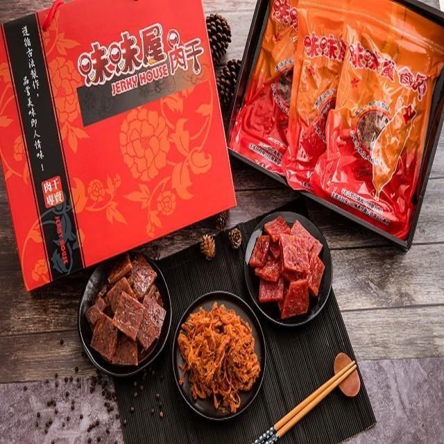味味屋 金玉龍馬伴手禮盒(招牌蜜汁肉干200g+招牌黑胡椒肉干200g+原味豬肉絲200g)