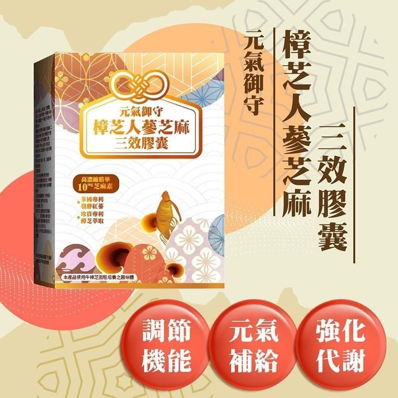 YAYU Biomed 雅譽生醫 【南紡購物中心】 樟芝人蔘芝麻三效膠囊30顆/盒*3盒組