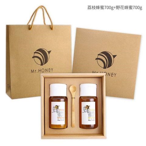 Mr.HONEY 蜂蜜先生 蜂蜜先生 雙饗禮盒(700gX2)-野花蜂蜜+荔枝蜂蜜