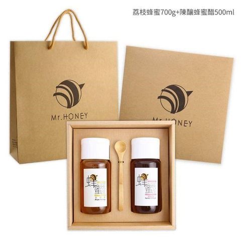 Mr.HONEY 蜂蜜先生 蜂蜜先生 雙饗禮盒(500ml+700g)-蜂蜜醋+荔枝蜂蜜(或野花蜂蜜)